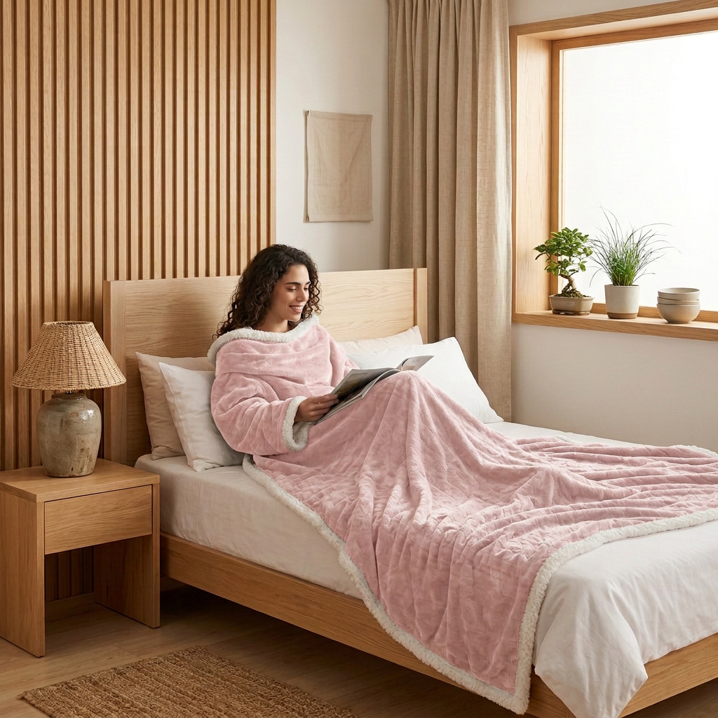 Suzvo blush pink wearable heated blanket for bed